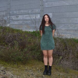 Ivano Boni Green Fuzzy Sequined Short Sleeve Sweater Dress- M